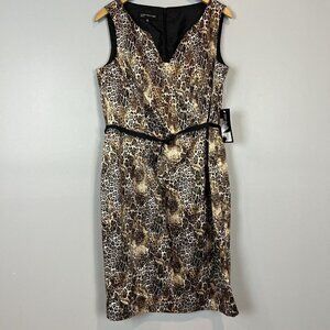Jones New York Animal Print Dress Satin Sleeveless Belted NWT Size 12